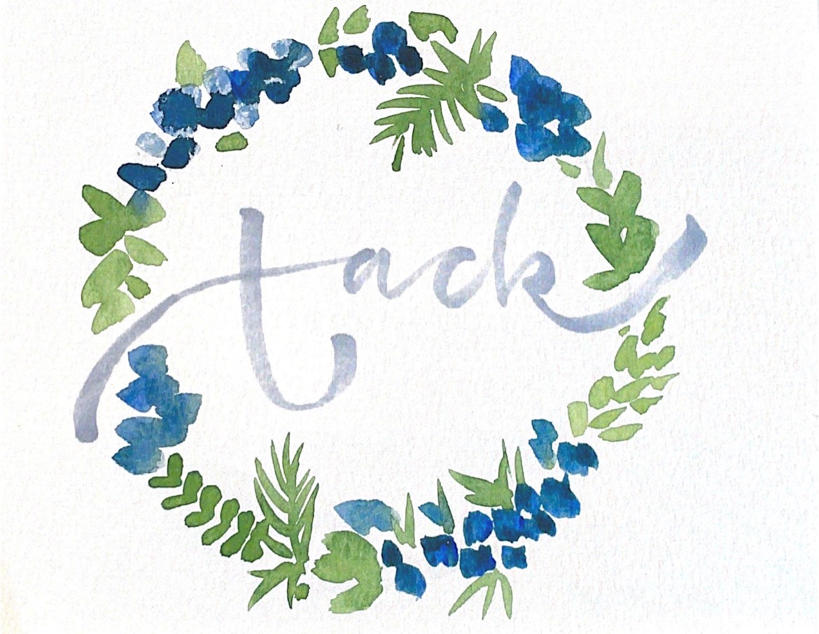 Blomkrans med "Tack" i mitten - Illustration av Julia Hejdenberg